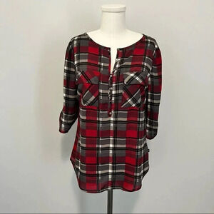 William Rast Red And  Black Plaid Blouse